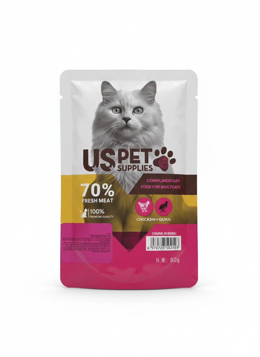 USPET Supplies – מזון רטוב משלים לחתולים בוגרים (Chicken + Quail) ברוטב 80g