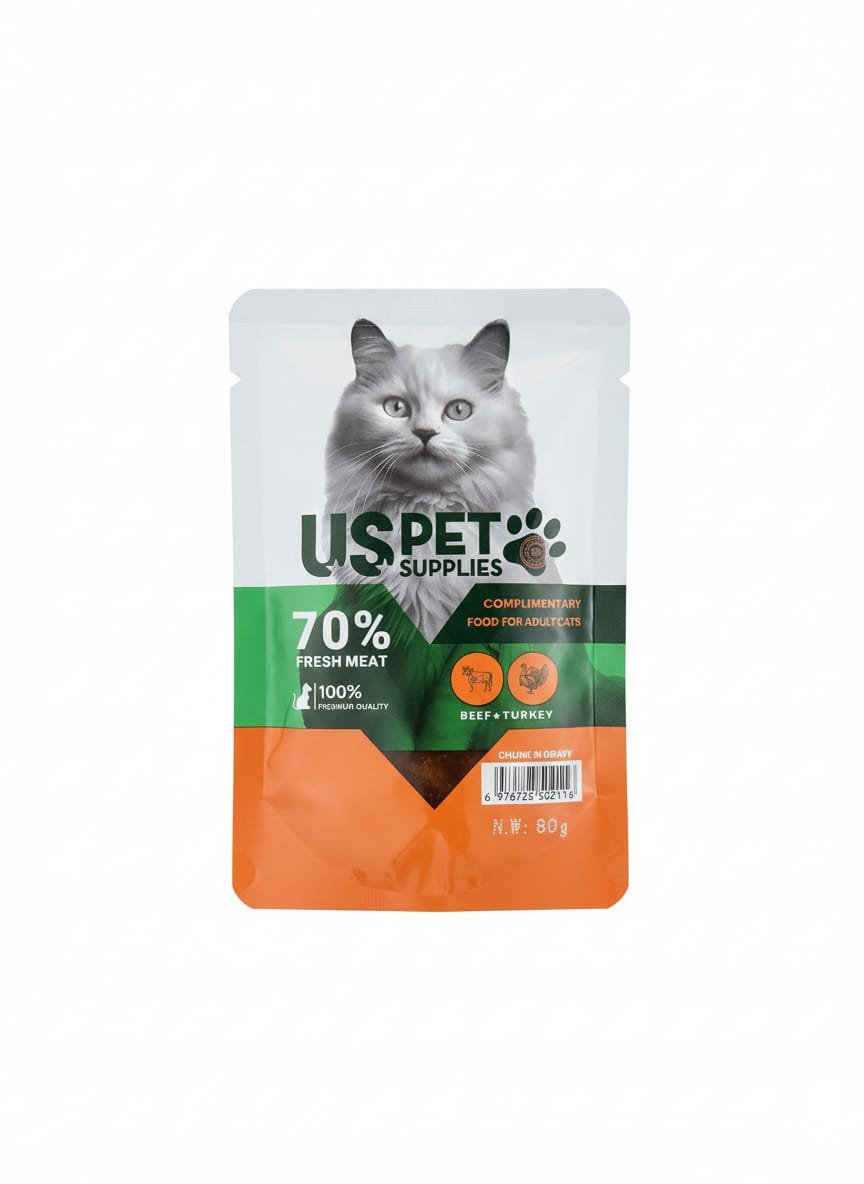 USPET Supplies – מזון רטוב משלים לחתולים בוגרים (Beef + Turkey) ברוטב 80g